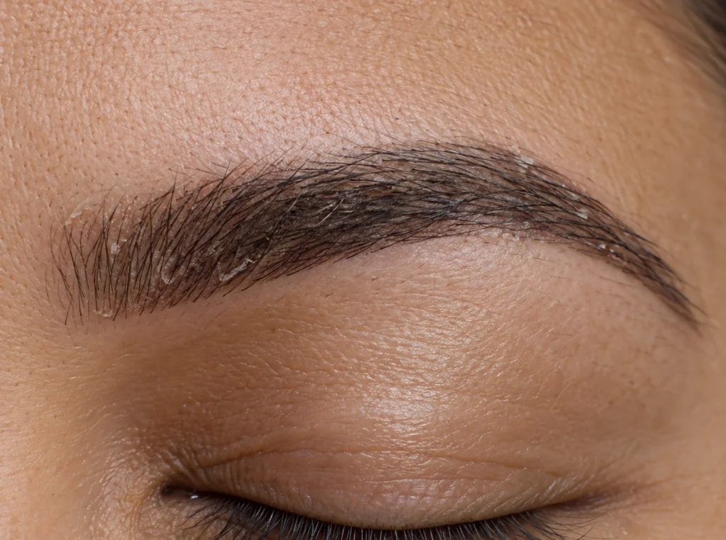 Illustration of a healing eyebrow with light flakes.